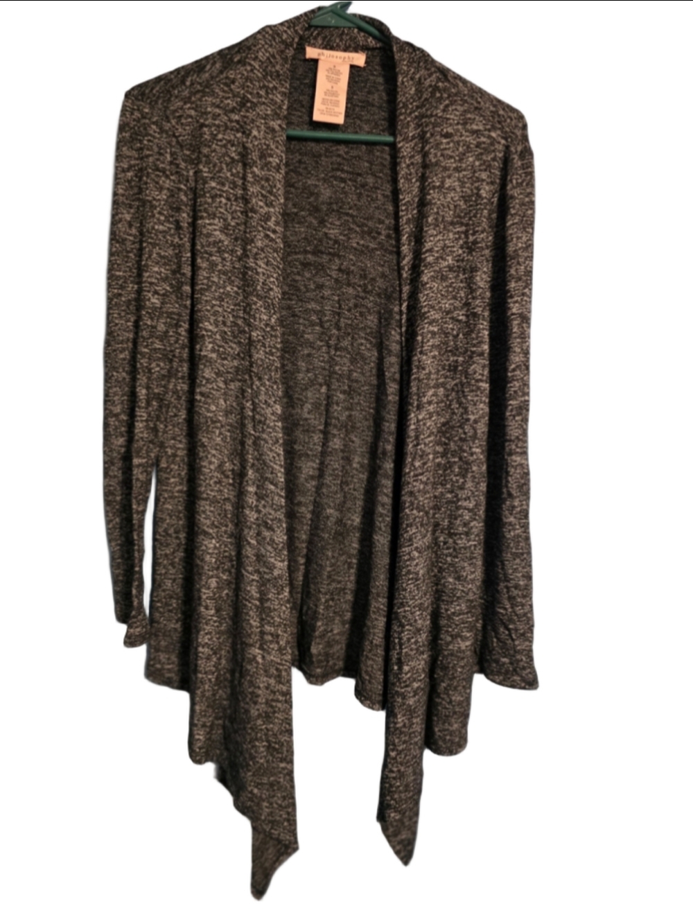Women's Philosophy Cardigan Sweater Size S Black White Heathered Open Front fall